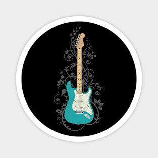 Teal S-Style Electric Guitar Flowering Vines Magnet